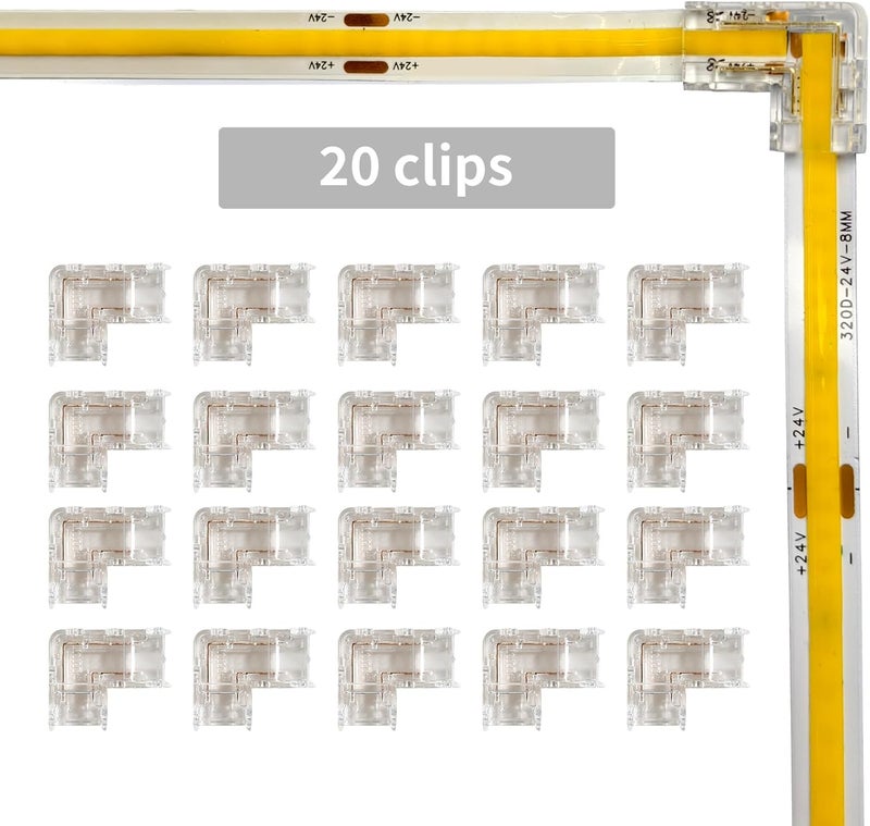 HEYAN 20 Pcs 2PIN L-Shape Solderless Transparent LED Strip Connector No Dark Area for COB/SMD Single Color LED Strips（2PIN -8mm） - Image 2